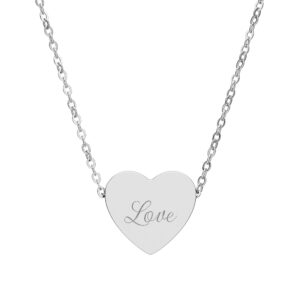 Engraved Heart Necklace — 'Love' Pendant in Silver or Rose Gold