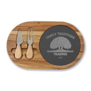 Engraved Oak Charcuterie Board with Slate Insert & Cheese Tools
